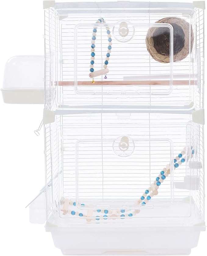 25" Flat Roof Top Bird Cage, 2 Tier Medium Metal Parrot Cage with Accessories Include Cross Bar Climbing Ladder Dual Door Parakeet Cage for Various Bird Species (24.8" H)