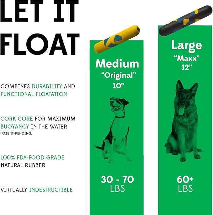 Goughnuts Large Water Stick – Floating Dog Toys for Water Fetch, Interactive Heavy Duty Dog Pool Toy for Aggressive Chewers, Big and Large Dogs 60+ lbs, Natural Reinforced Rubber Float, USA Made