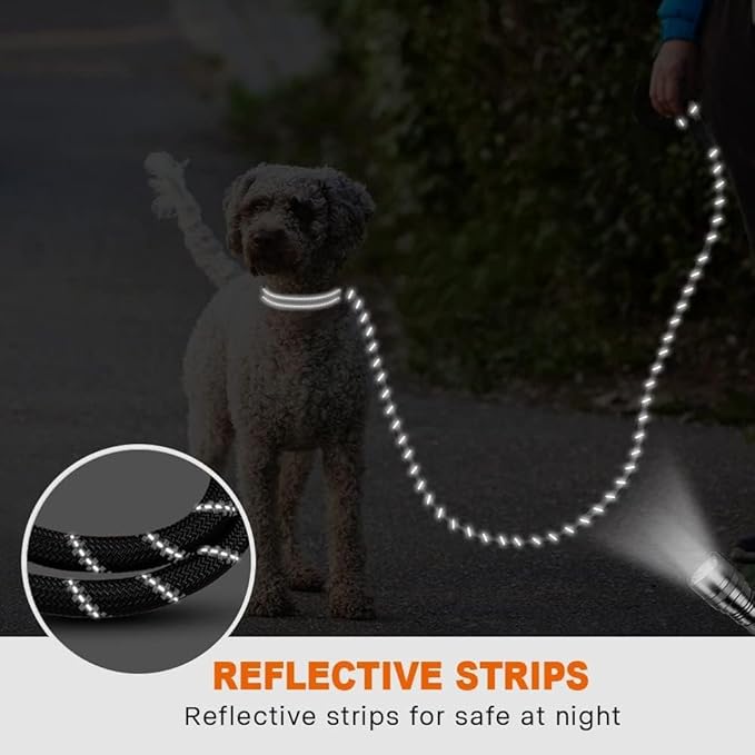 Taglory Rope Dog Leash 5 FT with Comfortable Padded Handle, Highly Reflective Threads Leash and Anti-Tangle Clip for Walking Small Dogs, 3/8 inch, Black