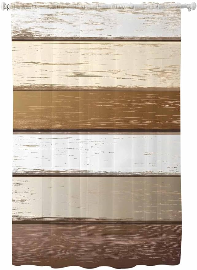 Sheer Curtains 72 Inches Long, Vintage Geometric Brown Semi Sheer Curtains