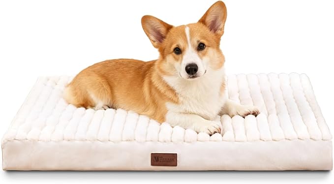 Orthopedic Dog Bed with Firm High-Density Egg Crate Foam, Machine Washable Cover & Non-Slip Bottom for Medium Breeds (Beige, 29" L x 18" W x 3" H)