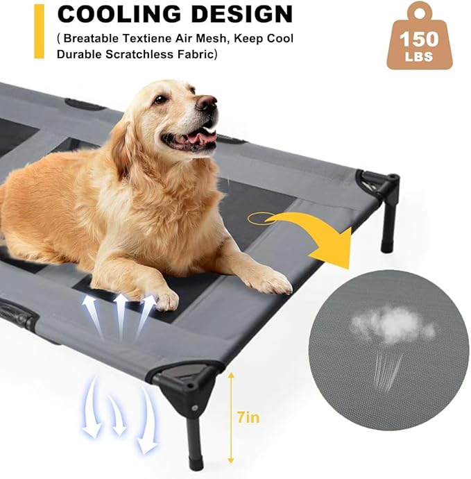 Elevated Dog Bed with Canopy, 48-inch Waterproof Pet Cot, Portable Outdoor Pet Bed with Carry Bag, Indoor/Outdoor Cooling Canopy Dog Tent for Large Dogs (Gray)