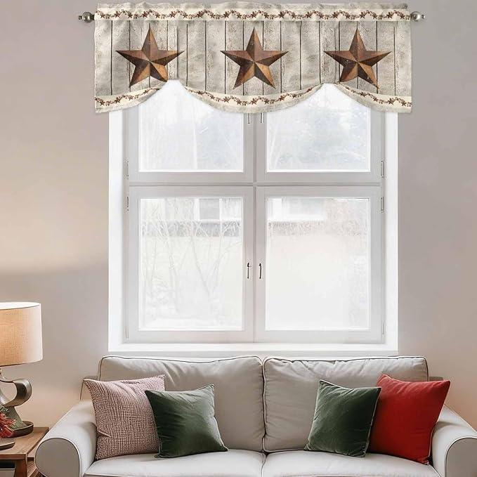 Western Texas Star Retro Tie Up Valance Curtains