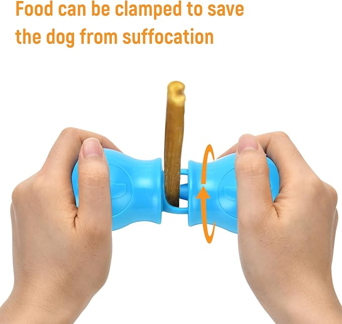 Bully Stick Holder - Improved Dog Treat Chew Holder,Fits Various Bully Sticks,Durable Safety Hold Device to Prevent Swallowed Ends and Choking, Large/Blue.