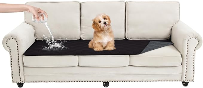 100% Waterproof Dog Couch Protector, Triple-Layer Waterproof Dog Bed Cover Pet Blanket Reversible 2-Tone Sofa Shield, Non-Slip Furniture Guard for Pets(30×71 Inch, Black+Blackish Gray)