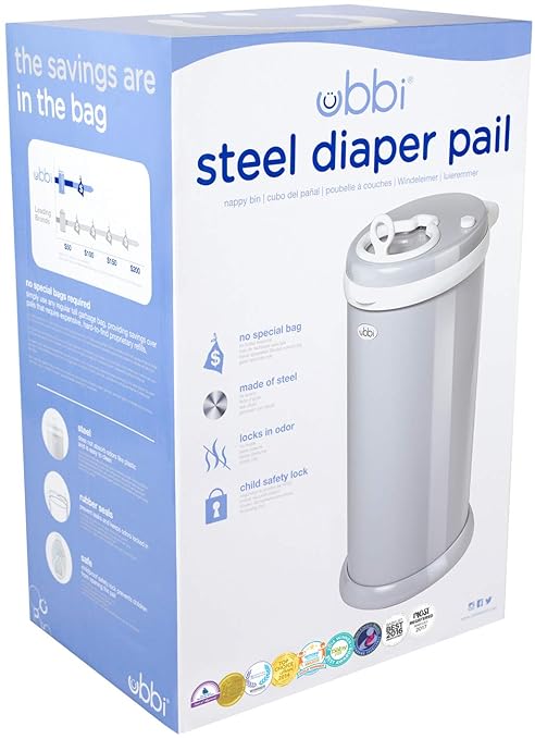 Ubbi Stainless Steel Diaper Pail, Odor Locking, No Special Bag Required, Award-Winning, Registry Must-Have, Gray