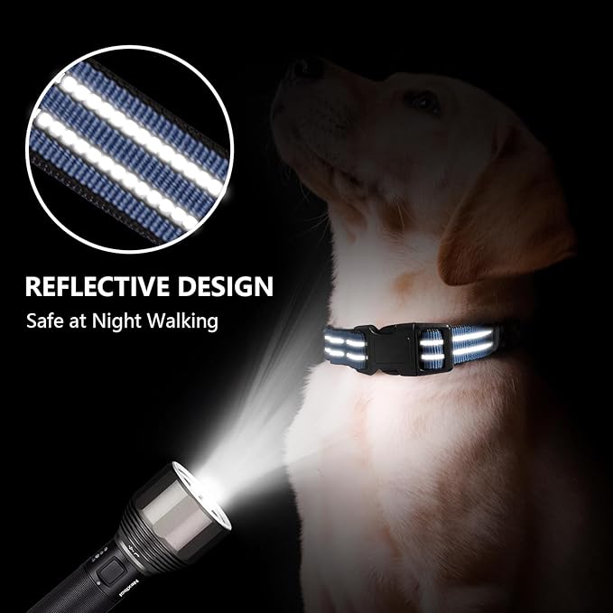 Martingale Dog Collar, Adjustable Nylon Reflective Collar with Quick Release Buckle (Grey Blue, Large)