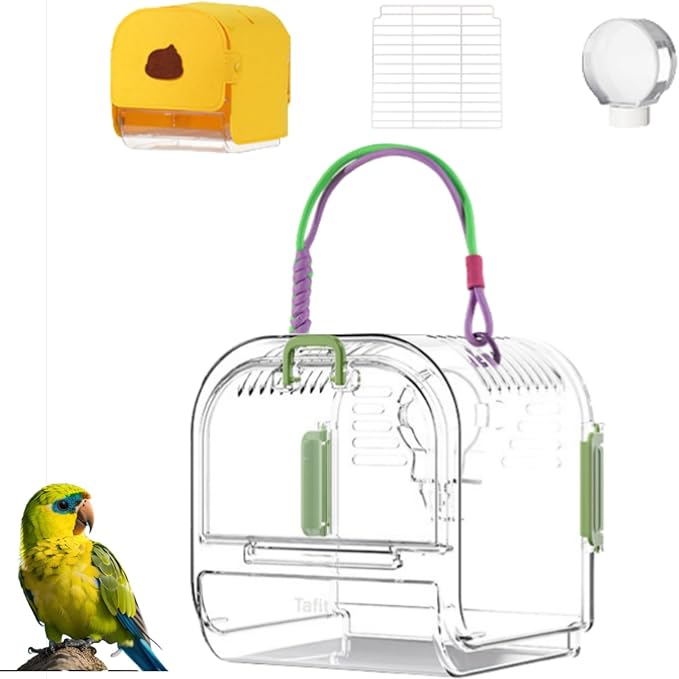 Portable Plastic Bird Cages，Travel Bird Cage,Lightweight Waterproof Ventilated Small Bird Cage,Outdoor Use Easy to Carry,for Small Birds, Budgies and Pet Birds (Green, A)