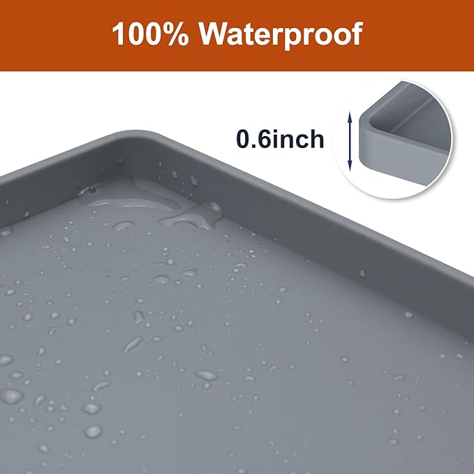 22" x 19" Extra Thick Waterproof Silicone Mat with Raised Edge, Under Sink Mat for Kitchen & Bathroom, Kitchen Cabinet Liner, Multi-Purpose for Storage & Protection, Gray
