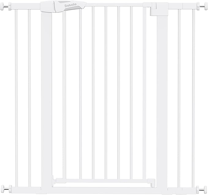 BABELIO 36" Tall Dog Gate PressGuard C5, 26-40" Wide Auto Close Baby Gate, Pressure Mounted Metal Pet Gate, Easy Install No Drilling, No Tools Needed, with Wall Protectors and Extension Kits, White