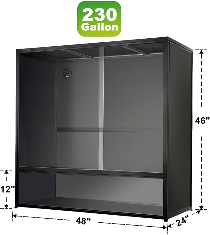 230 Gallon Bearded Dragon Tank, 48"x24"x46" Reptile Terrarium with Mesh Top Cover and PVC Side Panels, Front Sliding Glass Door with Combination Lock, Tall Enclosure for Ball Python, Snake, Lizard