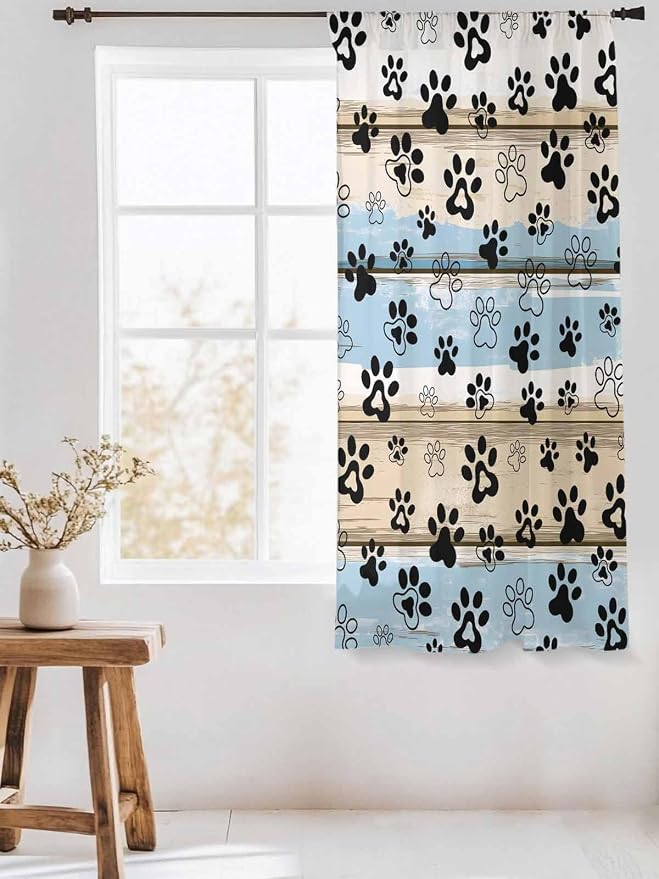 Sheer Curtains 72 Inches Long, Vintage Farmhouse Rustic Wooden Grain Privacy