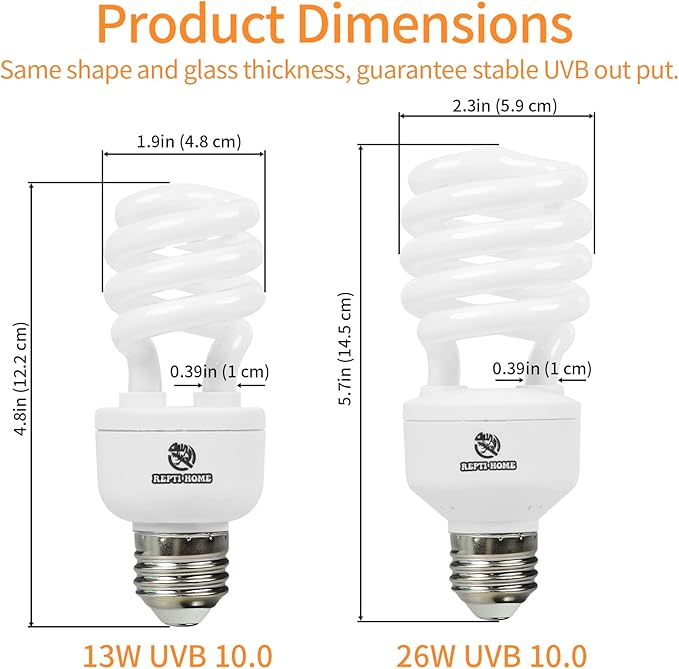 UVB Reptile Light 10.0, 13W Desert UVA UVB Bulb for Reptiles, Compact Desert Terrarium Lamp, Reptile UVB Light Bulb for Bearded Dragon, Lizard, Tortoise, Snake, Gecko