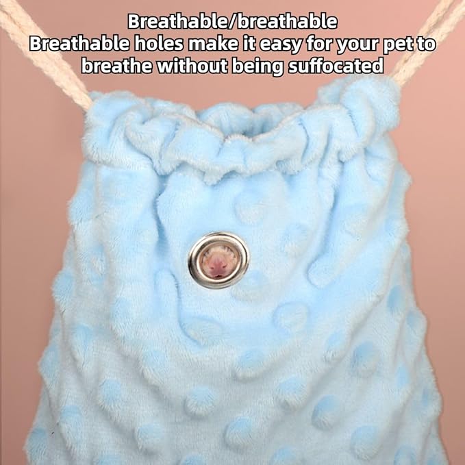 Sugar Glider Bonding Pouch - Soft Sleeping Pouch with Breathable Vent & Drawstring Portable Travel Bag Small Animal Carrier for Sugar Glider Squirrel Hamster Rats Hedgehog Bird Parrot (Blue)