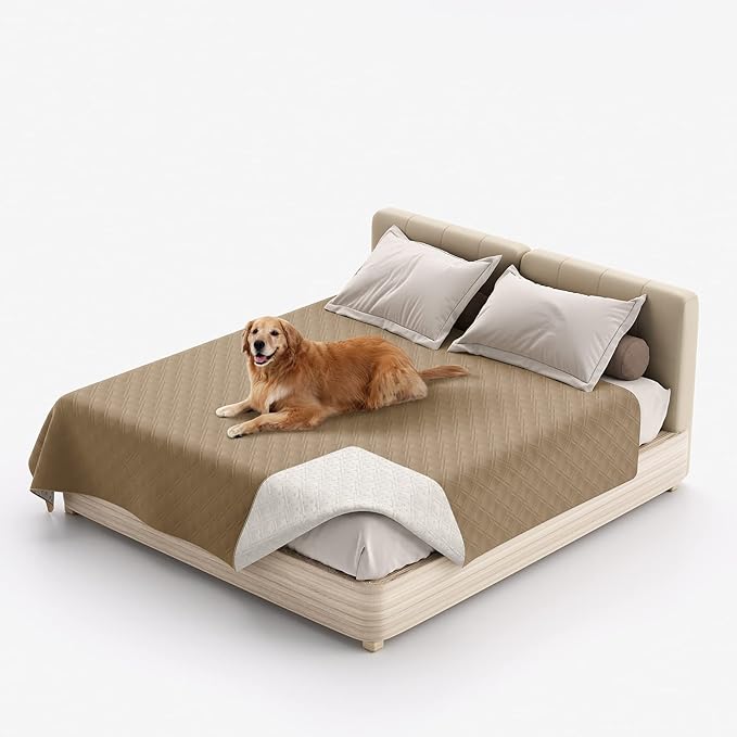 Waterproof Dog Bed Covers for Couch Protection, Water-Resistant Soft Dog Pet Blanket Anti-Slip Dog Blanket for Bed, for Furniture Bed Couch Sofa (Taupe,96x82inch)