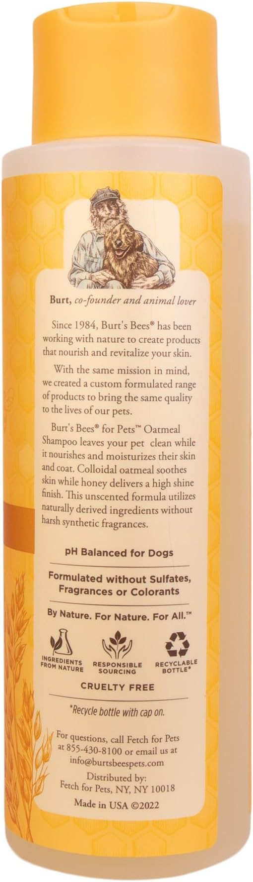 Burt’s Bees for Pets Oatmeal Dog Shampoo with Honey, Soothing Dog Shampoo for Itchy and Sensitive Skin, pH Balanced Formula That Gently Cleans and Moisturizes Dog Coats, 16 Fl Oz