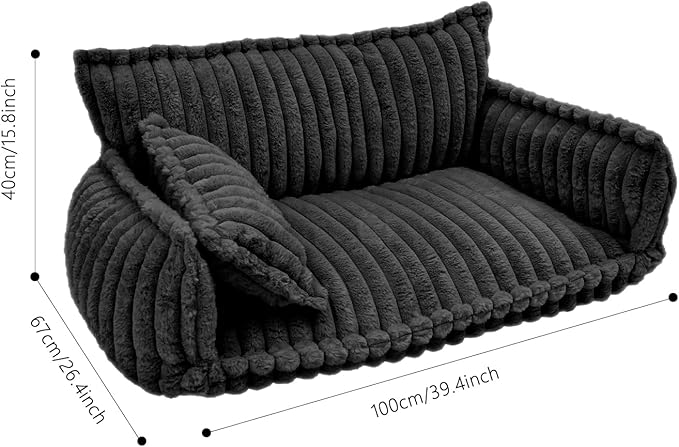 Pet Couch Bed for Dog and Cat, Plush Calming Couch for Pets with Removable Washable Cover, Modern Sofa Style Pet Bed for Home Living Room (Dark Gray)