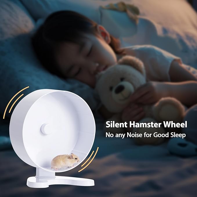 Super Silent Hamster Wheel, 8.5 Inches Small Animal Exercise Wheel for Gerbil, Syrian & Dwarf, Chinchilla Wheel with Stable Stand, White