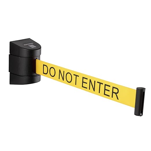 DuraSteel Wall Mount Crowd Control Retractable Belt Barrier - 9.2 Ft Yellow Do NOT Enter Retractables Barrier Belt w/Yellow ABS Casing Crowd Control Barriers Line NOT Stanchions with Retractable Belts