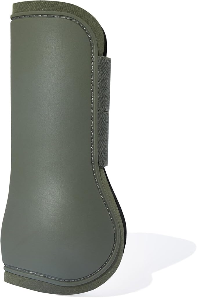 HORZE Adepto Open Front Tendon Boots | Durable Shell with Neoprene Lining - Beetle Khaki Green - Cob