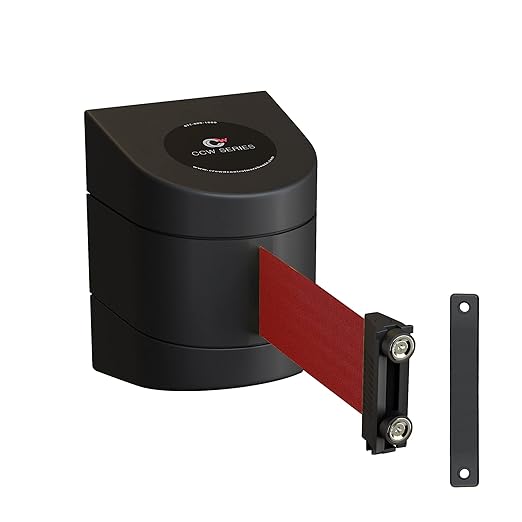 Crowd Control Warehouse - CCW Series WMB-220 Magnetic Wall Mount Retractable Belt Barrier - 15 Foot, Maroon Belt with Black ABS Case