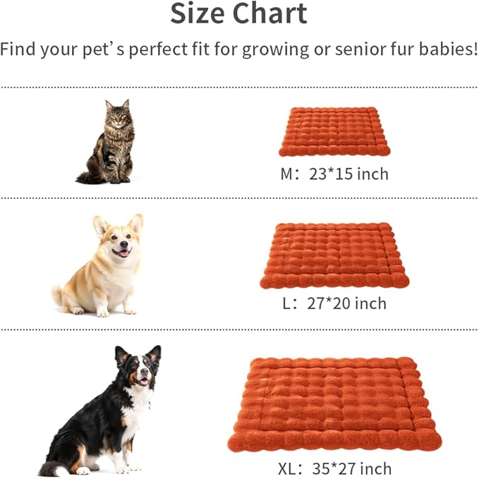 Self-Warming Cat Bed, Plush Faux Fur Pet Bed Mat with Anti-Slip Bottom, Ultra Soft Heated Bed for Cats & Medium Dogs, Cozy Fluffy Pad for Couch & Crate, Machine Washable, 27x20 Inch Orange