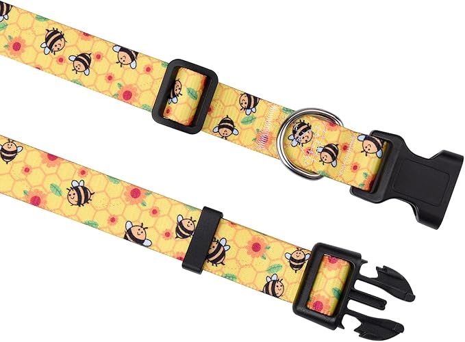 Dog Collar with Bohemia Floral Tribal Geometric Patterns - Soft Ethnic Style Collar Adjustable for Small Medium Large Dogs(Bee,M)