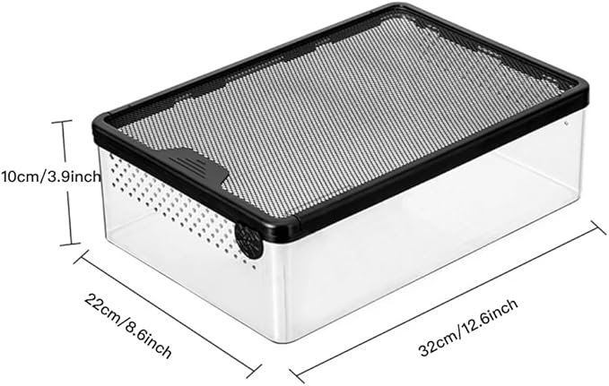 Reptile Feeding Box Clear Terrarium for Geckos, Frog, Lizards, Chameleons, Serpents, Scorpion, Snail, Insect, Hermit Crab, Isopods - 12.6x8.6x3.9inch