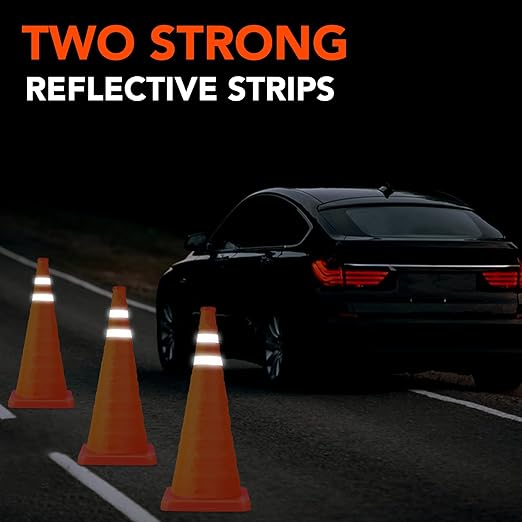 [2 Pack]28 Inch Collapsible Traffic Safety Cones - Parking Cones with Reflective Collars, Orange Safety Cones for Parking lot, Driveway, Driving Training etc