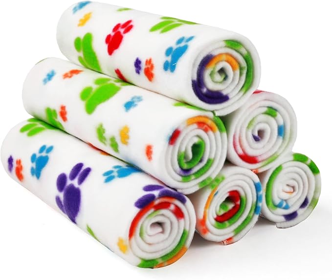LINENLUX Cute Dog Blanket for Small Medium Dogs 6-Pack Soft Stretchy Fleece Blankets for Pet Cat Puppy Warm Wrinkle-Resistant Throw for Couch Bed Outdoor White 31x24 inch (Pack of 6)