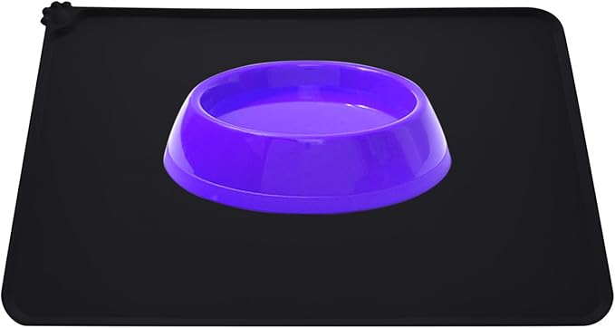 Dog Food Mat, Silicone Dog Cat Bowl Mat, Non Slip Pet Feeding Mat Waterproof Dog Placemat for Small Animals (18.5"x11.8", Black)