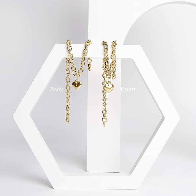 HOWWFALY Dog Collar and Cat Chain Necklace Stainless Steel Adjustable 18K Gold Heart-Shaped Necklace for Small Pets Cats Kitten Puppy (Gold, 12 inch)