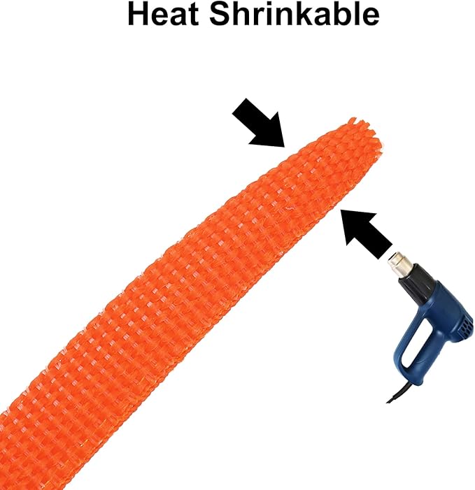 MECCANIXITY Braided Cable Sleeves Heat Shrinkable Fabric Sleeving, 1 1/4" 33ft Orange 2:1 Ratio Heat Shrinkable Cord Protector for Harness Cable, Network Cable Protection, Cable Management