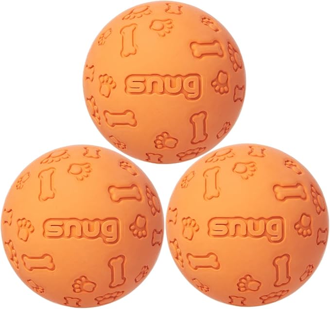 Snug Rubber Dog Balls for Small and Medium Dogs - Tennis Ball Size - Virtually Indestructible (3 Pack - Orange)