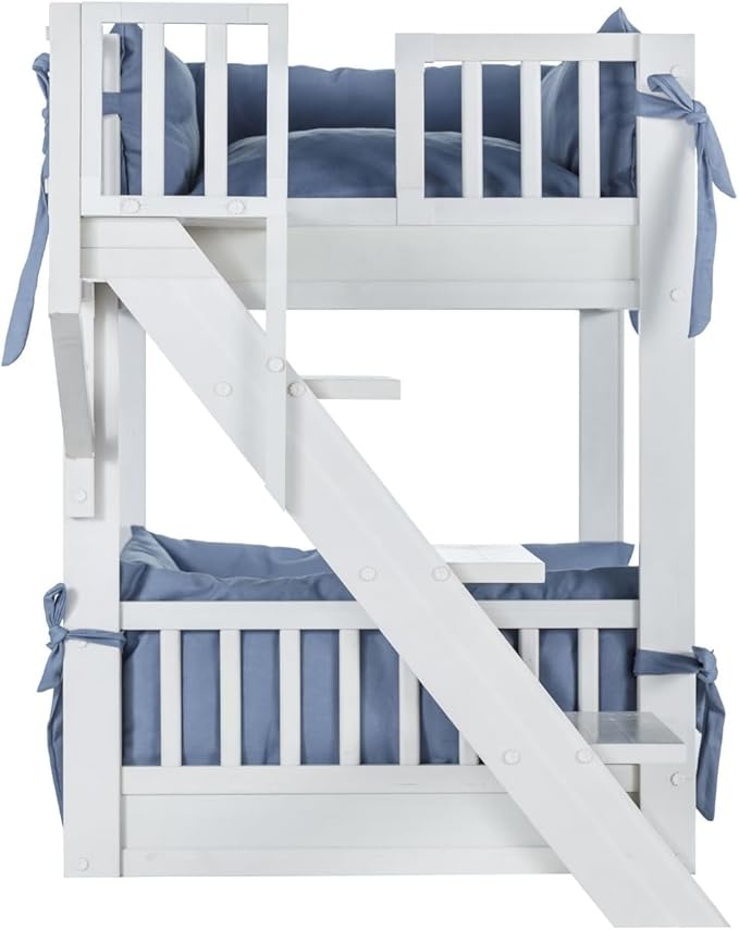New Age Pet ECOFLEX Aspen Dog Bunk Bed in Antique White, Memory Foam Cushions, Wide Stairs, Non Toxic, Easy Assembly