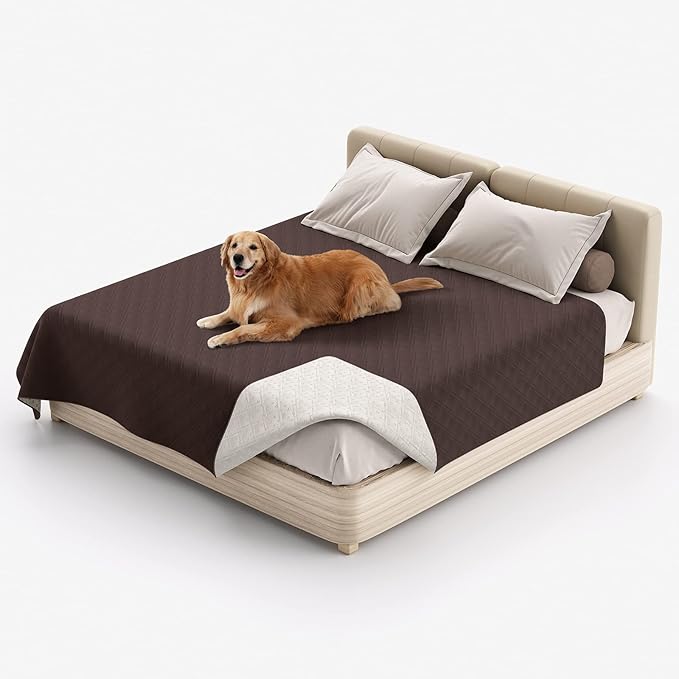 Waterproof Dog Bed Cover, Reversible Blanket Washable Pet Dog Pee Pad, Incontinence Underpads, Furniture Bed Couch Sofa Protector Cover Leak Proof for Dog Cat Kid, 82"x86" (Brown)