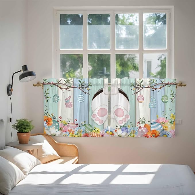 Easter Kitchen Tier Curtains 24 Inch Long 2 Panel Set, Rod Pocket Cafe Small