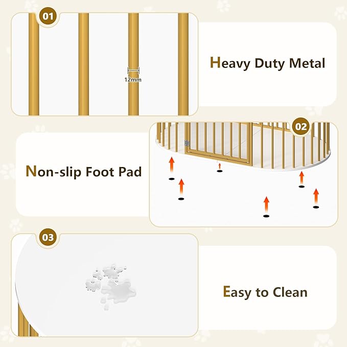 TVU 48 Inch Dog Crate Furniture, Heavy Duty Dog Kennel Indoor for Large Dogs, Oval Decorative Pet House End Table for Living Room, Bedroom, Hallway, 47.2" L x 27.6" W x 31.5" H, White, Gold