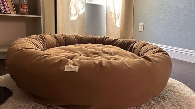 Organic Cotton Canvas Dog Bed: Removable Cover, Natural Fill - Made in USA (Medium Brown, Large 35" x 8" inches)