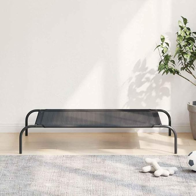 Elevated Dog Bed for Large Breeds, Raised Pet Cot with Breathable Textilene Fabric, Portable Indoor and Outdoor Cooling Bed for Patio, Garden, and Lounge, 41.7 x 24.4 x 7.1 Inches, Black