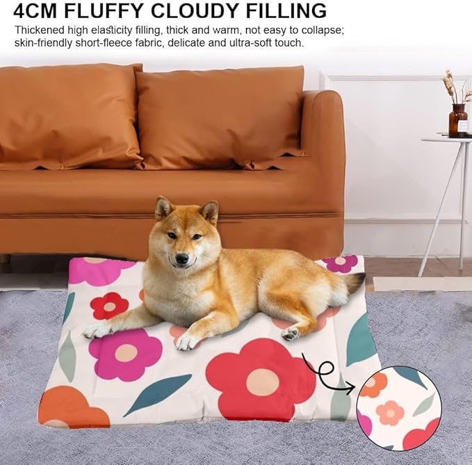 Retro Botanical Floral Dog Beds and Furniture Mat for Dogs Kennel Pads Dog Crate Bed Washable Non-Slip Beds for Crates Washable Camo Bed Mat Kennel Pillow Indoor Outdoor 36X24 Inch