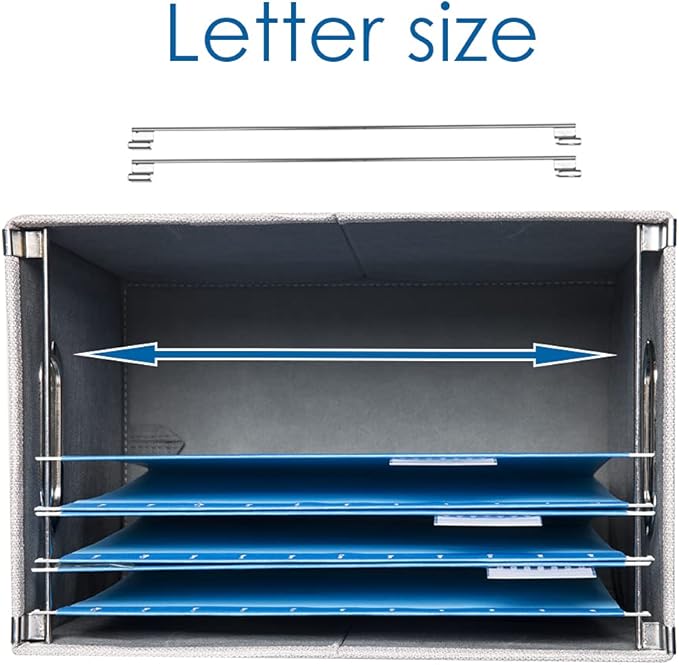 PRANDOM File Organizer Box - Set of 1 Collapsible Decorative Linen Filing Storage Hanging File Folders with Lids Office Cabinet Letter Size Light Grey (14x9.3x10.8 inch)