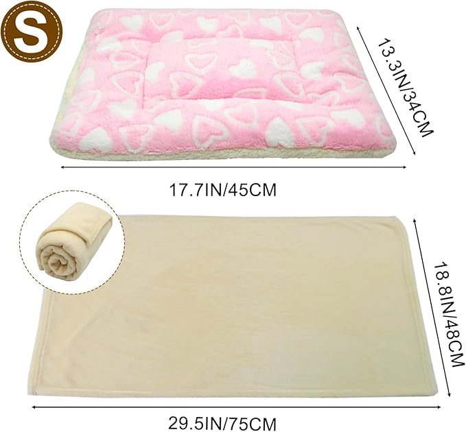 Cat Dog Bed Mat & Blanket, Reversible Pets Crate Pad Bed Mat and Ultra Soft Warm Fleece Calming Blanket for Small Puppy Kitty, Washable