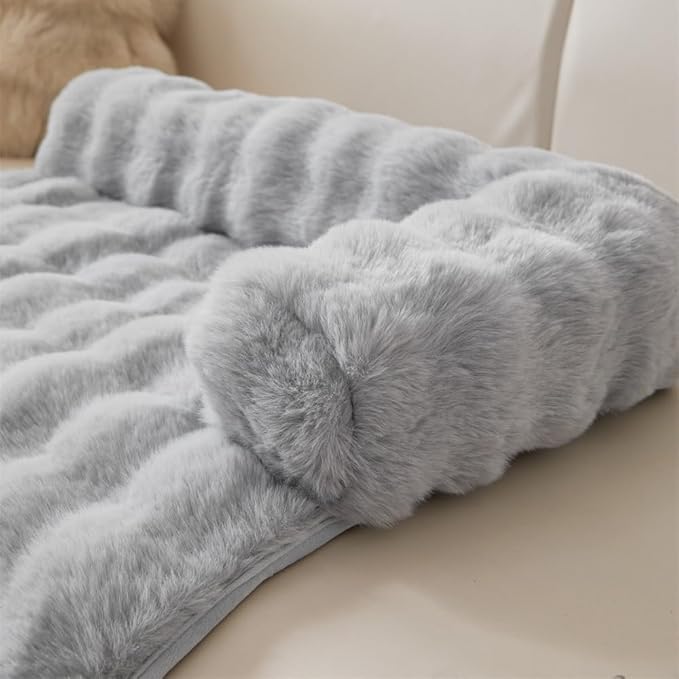 Calming Dog Bed Mat, Fluffy Fuzzy Couch Cover for Sofa, Winter Thickened Pet Mat with Anti-Slip Bottom Warm Soft Cushion Washable Pet Bed for Small Dogs and Cats (Light Gray, 90x90cm/35.4x35.4in)