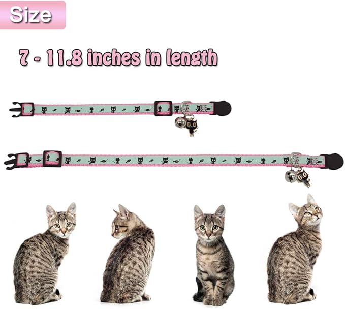 2 Pack Glow in The Dark Cat Collar with Bell Breakaway Safety Cat Puppy Collars with Pendant Yellow and Pink
