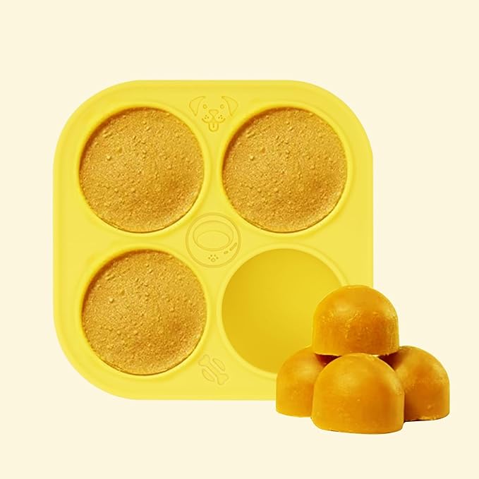 Silicone Dog Treats Molds for Large Dog Toy, 4 Cavities Reusable Treat Tray for Freezing Puppy Mold for Making Snack Easy to Release (Yellow)