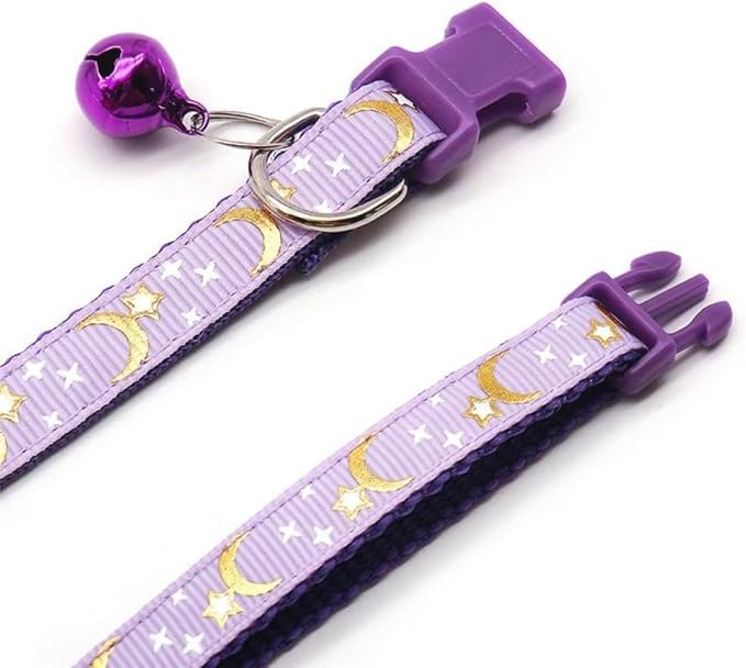 Reflective Cat Collars Breakaway with Bell Moons Stars 2 Pack Girl Boy Pet Kitten Collar Adjustable 7.5-12.5 Inch (red)