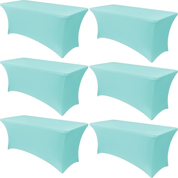 Obstal 6 Pack Stretch Spandex Table Covers for 6 Foot Tables - 6 FT Universal Rectangular Fitted Tablecloth Protector for Wedding, Banquet, Party, 72 Length x 30 Width x 30 Height Inches, Blue