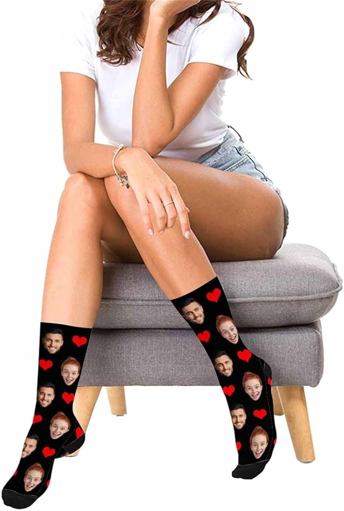 MyPupSocks Custom Personalized Photo Pet Face Socks, Cat and Dog Tracks Paws Bones Crew Socks with Picture for Men Women