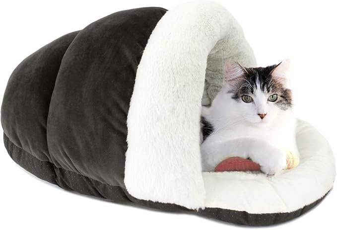 ASPCA Cat Cave Bed, Cozy Slipper for Indoor Pets, for Adults and Kittens, Gray Solid, 23' x 17" x 6"
